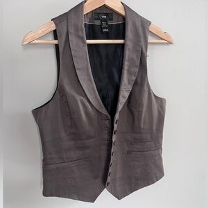 H&M Brown Shawl-Collar Button Vest – Y2K Women's Sleeveless Layering Top Size 12